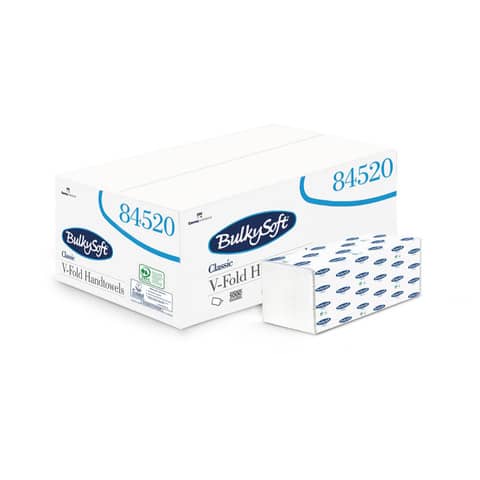 Asciugamani interfogliati piagatura a V Bulkysoft Classic 24×21,5 cm bianco Cf. 15 fascette da 200 fogli – 84520.E20