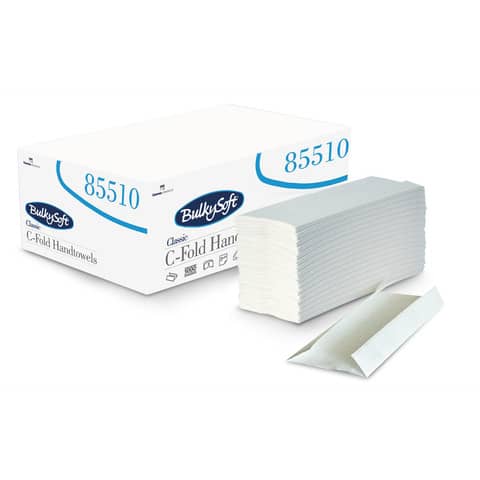 Asciugamani interfogliati piagatura a C Bulkysoft 23×31 cm bianco Cf. 20 fascette da 153 fogli – 85510.E20