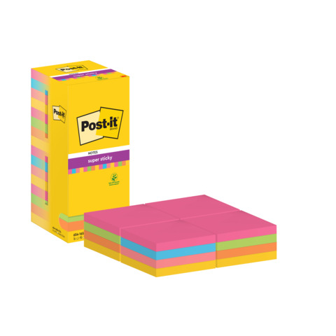 Foglietti riposizionabili  Post-it® Super Sticky Color Notes 76×76 mm Tower Pack 16 blocchetti da 90 ff
