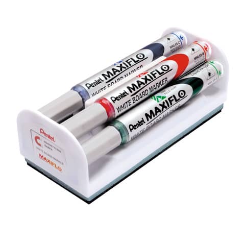 Set cancellino + 4 marcatori Pentel Maxiflo punta conica 4 mm – colori assortiti – MWL5S-4N