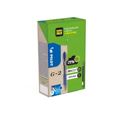 Penne gel a scatto Pilot G-2 0,7 mm blu Green Pack 12 penne +12 refill (6 omaggio) – 000024