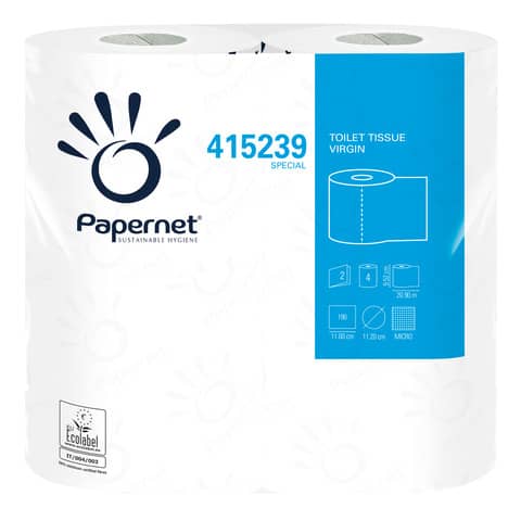 Carta igienica fascettata Papernet 2 veli 190 strappi – in pura cellulosa – formato hotel – Conf. 4 pz – 415239