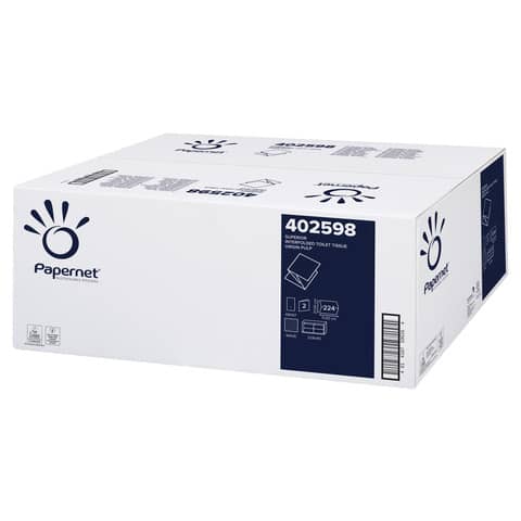 Carta igienica interfogliata Papernet 2 veli – 224 strappi 11×21 cm – bianco Conf. 40 pezzi bianco – 421345