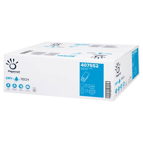 Asciugamani interfogliati piegati a W Papernet 2 veli – 32×20,3 cm – bianco Conf. 20 fascette da 100 pezzi – 407552