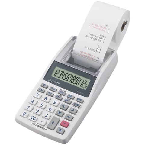 Calcolatrice scrivente mobile 12 cifre Sharp EL-1611V 2 colori di stampa doppia alimentazione grigia – SH-EL1611V