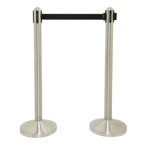 Colonnina segnapercorso Securit® in acciaio – nastro retrattile 2,1 m nero – 101x51x51 cm – RS-RT-RVS-BL-SET