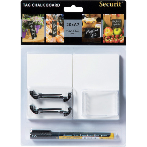 Lavagne scrivibili a gesso liquido Securit® Tag A7 nero set da 20 targhe – TAG-A7-WT
