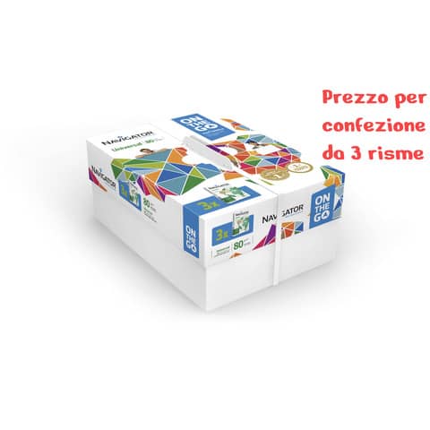 Carta per fotocopie Navigator on the go Universal 80gr/mq A4 – Conf. 3 risme da 500 fogli – NHG0800030
