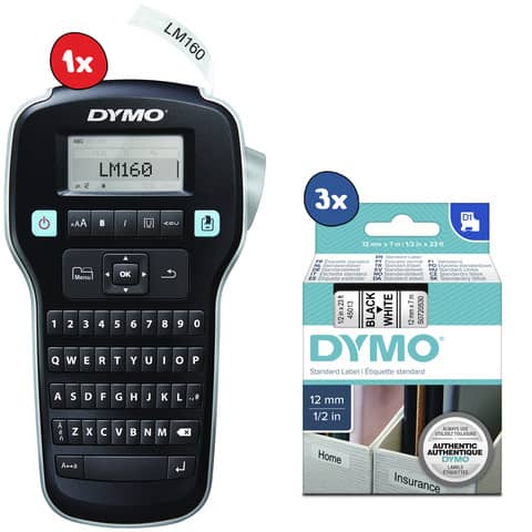 Etichettatrice portatile Dymo Label Manager 160 + 3 nastri D1 12 mm x 7 m nero/bianco – 2181011