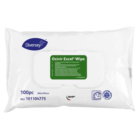 Salviette detergenti disinfettanti per superfici Diversey Oxivir Excel Wipes – Conf. 100 salviette – 101105056