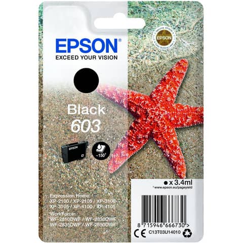 Cartuccia Inkjet Epson 603 Nero C13T03U14020