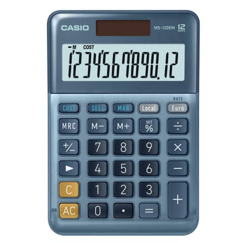 Calcolatrici da tavolo CASIO Extra Big LC solare e batteria display 12 cifre – blu – MS-120EM-W-EP