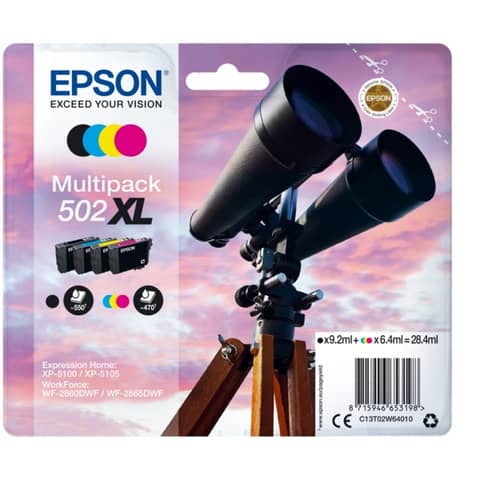 Cartuccia Epson confezione Multipack 502 XL – nero, ciano, magenta e giallo – C13T02W64010