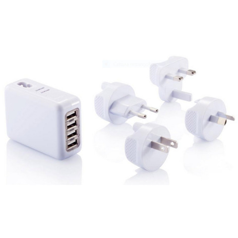 Adattatore da viaggio con quattro porte USB Bianco P820.373