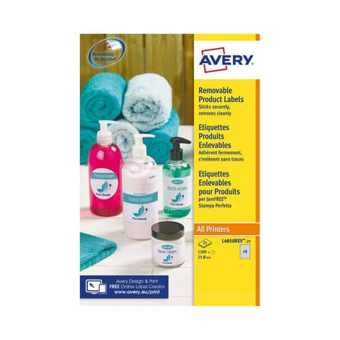 Etichette adesive rotonde rimovibili Avery Ø 25 mm – 48 et/foglio – stampanti laser e inkjet – cf. 25 ff L4850REV-25