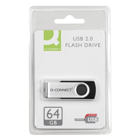 Chiavetta USB 2.0 in blister Q-Connect Flash drive argento/nero – 64 GB – KF41514