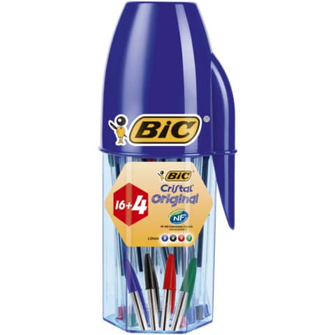 Penne a sfera con cappuccio BIC Cristal Original 1 mm – colori assortiti – astuccio portapenne da 20 pezzi – 929081