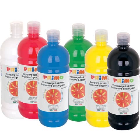 Tempera brillante Primo Primi Passi – scatola di cartone – 6 bottiglie colori primari assortiti – 1000 ml 204BR1000ASS