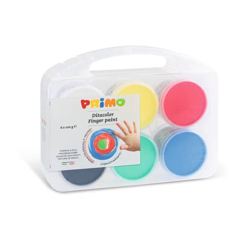 Tempera a dita Primo 100 g – valigetta 6 colori assortiti in vasetti in polipropilene – 221TD100SP