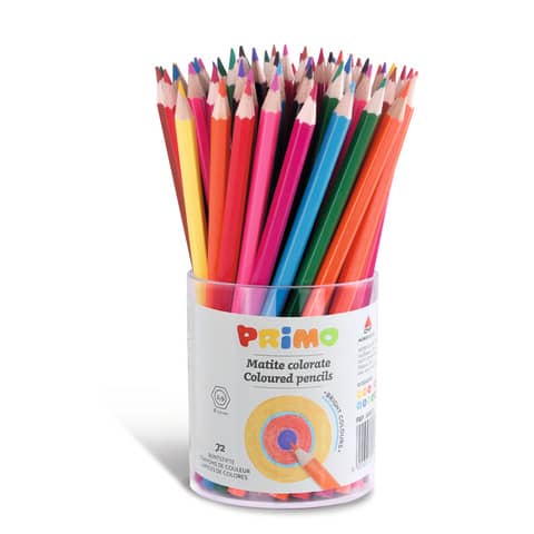 Matite colorate esagonali laccate Primo – 12 colori assortiti Ø mina 2,9 mm – barattolo da 72 pz – 505B72