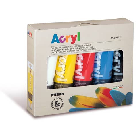 Colore acrilico fine Primo H&P 75 ml – Conf. 5 tubetti colori primari assortiti 421TATM5