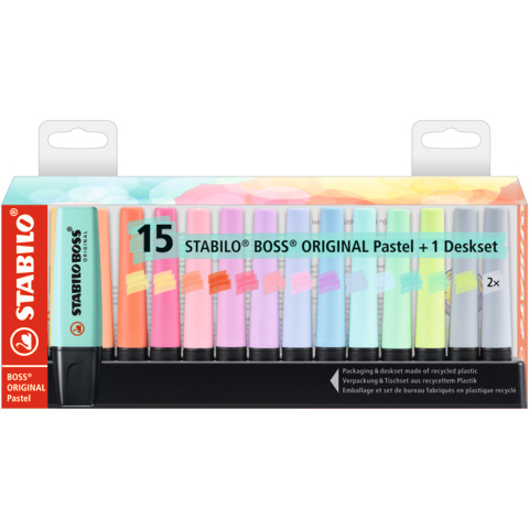 Desk set evidenziatori Stabilo Boss Original Pastel – 2-5 mm – assortiti Conf. 15 pezzi – 7015-02-5