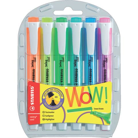 Evidenziatore Stabilo Swing® Cool 1-4 mm – assortiti fluo – conf. 6 pezzi – 275/6-3