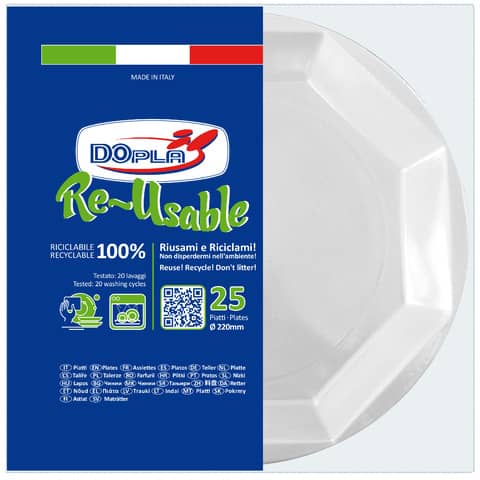 Piatti in polistirene Dopla Re-Usable Ø 220 mm – Fondi – conf. 25 pezzi – 12508