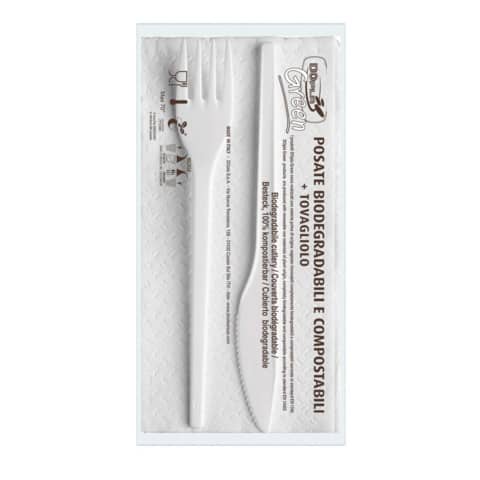 Set forchetta + coltello + tovagliolo Dopla Bis ESTABIO – 33×33 cm 2 veli – conf 100 pezzi – 3907