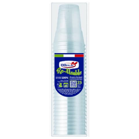Bicchieri trasparenti in polistirene Dopla 250 ml (200 L) conf. 25 pz – 22633