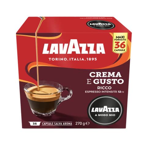Caffè in cialde Lavazza Astuccio 36 capsule A Modo Mio Crema&Gusto Ricco – GLAMMCGR36