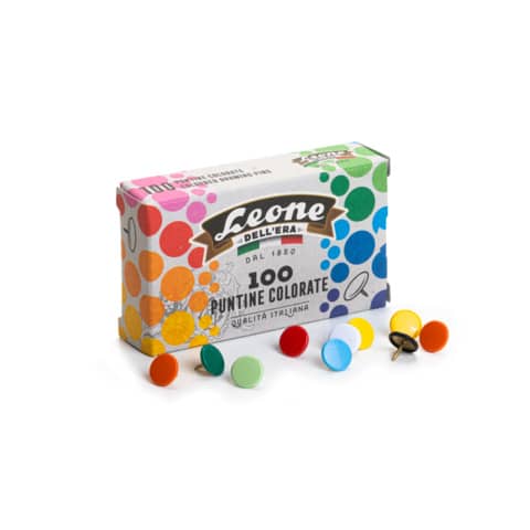 Puntine da disegno Leone Dell’Era diametro testa 9,5 mm colori assortiti – scatola di cartone da 100 pezzi PPC10012