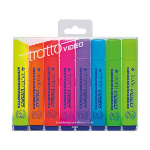Evidenziatori Tratto Video 1-5 mm – assortiti – busta in Pet riciclato da 8 pezzi assortiti – F832100