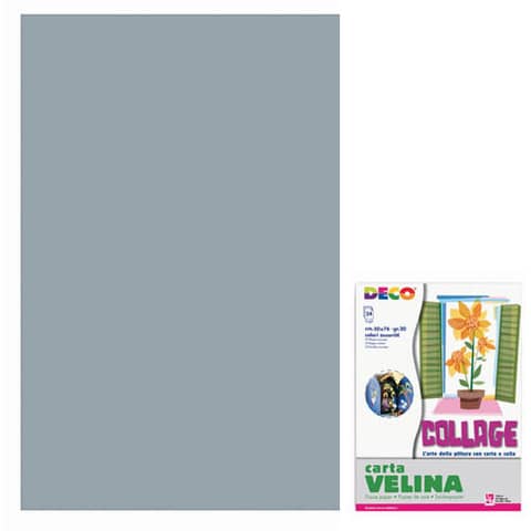 Carta velina 50×76 cm – busta 24 fogli – 20 g/m² Deco argento 05323