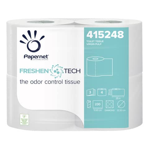 Carta Igienica Freshen tech 3 veli – 230 strappi – conf. 4 rotoli Papernet bianco 415248
