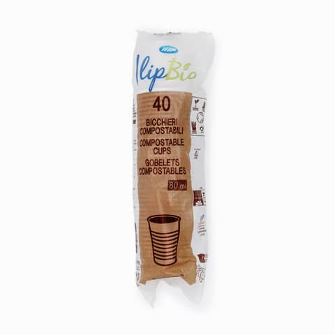 Bicchieri bianchi da caffè IlipBio in Mater-Bi 80 cc – h. 5,4 cm – diametro 5,7 cm – Conf. 40 pz  61794