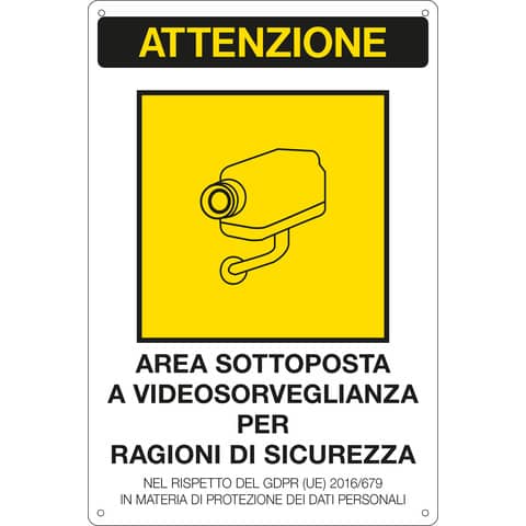 Cartello area video 20×30 cm Immagine gialla Cartelli Segnalatori ”Area sottoposta a videosorveglianza” – 33378