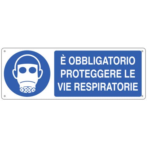 Cartello d’obbligo 35×12,5 cm Cartelli Segnalatori ”E’ obbligatorio proteggere le vie respiratorie” – E1903K