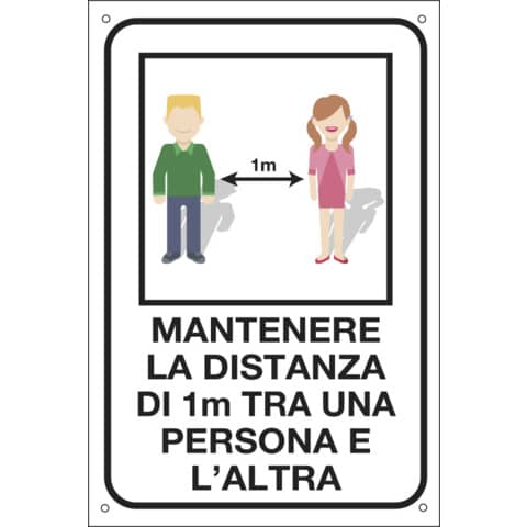 Cartello informativo 20×30 cm Cartelli Segnalatori ”Mantenere la distanza di 1 metro tra una persona e l’altra” – 35334