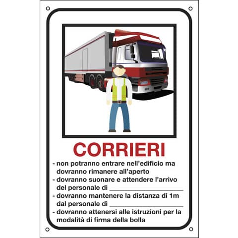 Cartello informativo 20×30 cm Cartelli Segnalatori ”Corrieri, personalizzabile” 35333