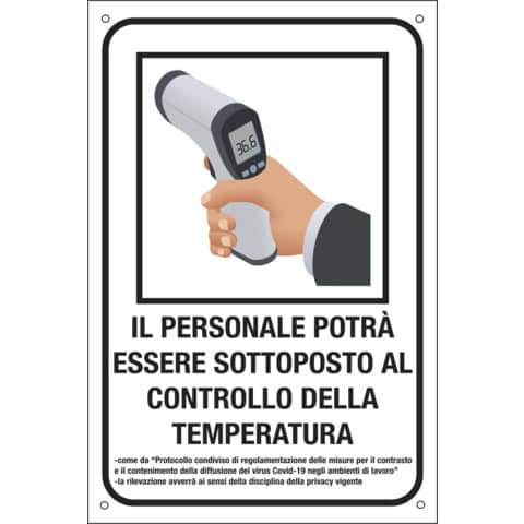 Cartello informativo 20×30 cm Cartelli Segnalatori ”Controllo temperatura del personale” – E35348