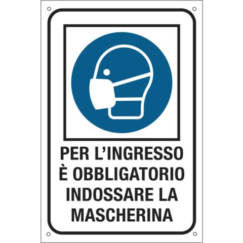 Etichetta obbligo uso dpi 12×18 cm Cartelli Segnalatori ”Per l’ingresso è obbligatorio indossare la mascherina” –