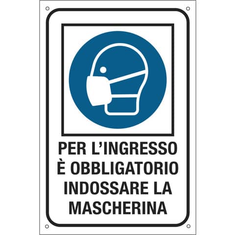 Cartello obbligo uso dpi 20×30 cm Cartelli Segnalatori ”Per l’ingresso e’ obbligatorio indossare la mascherina” –