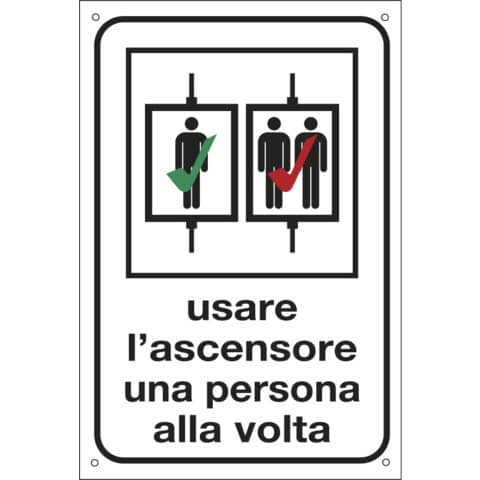 Cartello informativo 12×18 cm Cartelli Segnalatori ”Usare l’ascensore una persona alla volta” – 2242