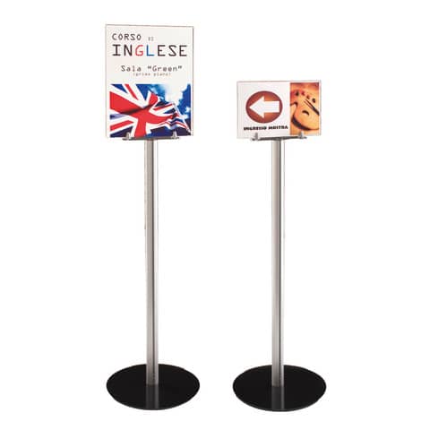 Porta segnaletica da pavimento su piantana A3 verticale – Silver Tecnostyl 138×30 cm – MB09V