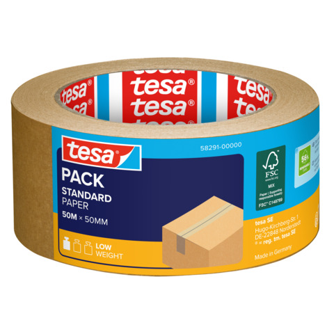 Nastro da imballaggio tesapack Paper Standard ecoLogo marrone 50 mm x 50 m – 58291-00000-00