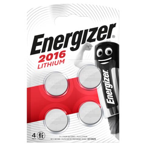Batterie al litio a bottone Energizer Lithium BP4 3V CR2016 – conf. 4 pz rossa – E300849000