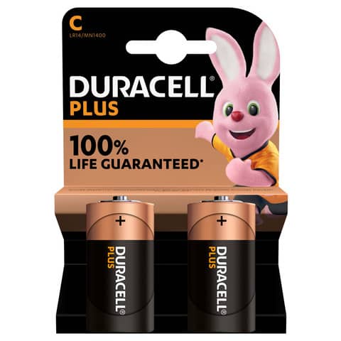 Batterie alcaline Duracell Plus100 mezza torcia C – MN1400 – blister da 2 – DU0301