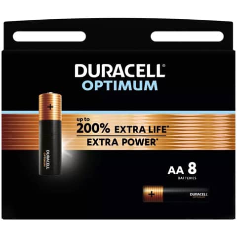 Batterie alcaline Duracell Optimum Stilo AA – MN1500 mAh –  blister da 8 – DU0035-05000394137691