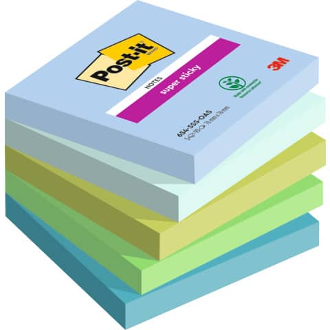 Foglietti Post-it® Super Sticky Oasis – conf. 5 blocchetti da 90 ff 76×76 mm – 654-5SS-OAS